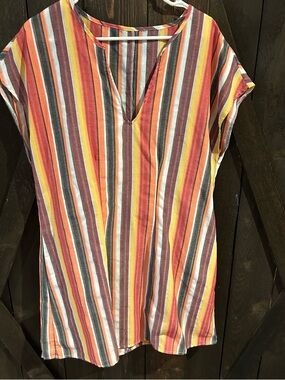Striped V-Neck Shirt Dress